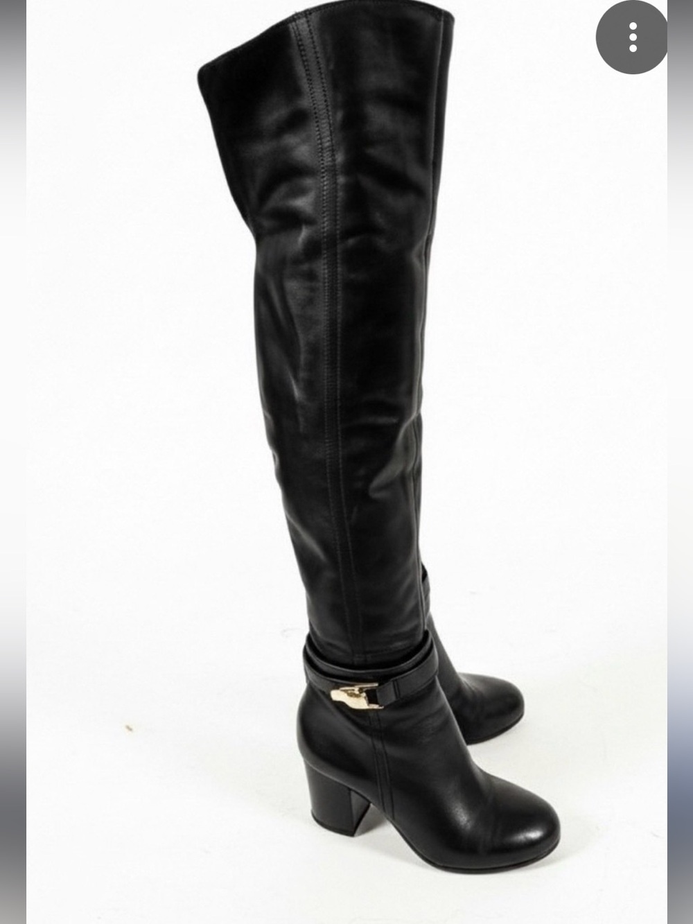 Sam Edelman Black Leather Over-the-Knee Block Heel Boots  W/ Ankle Buckle SZ 7.5 - Picture 2 of 15